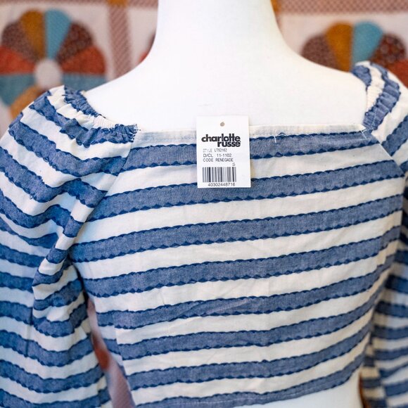 NWT Striped Cotton LS Tie-Front Blouse - Picture 2 of 3